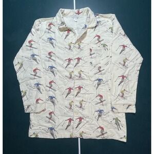 VTG 80s Garnet Hill USA Twill Button Up Shirt Ski Motif Pattern Skiers Size‎ M